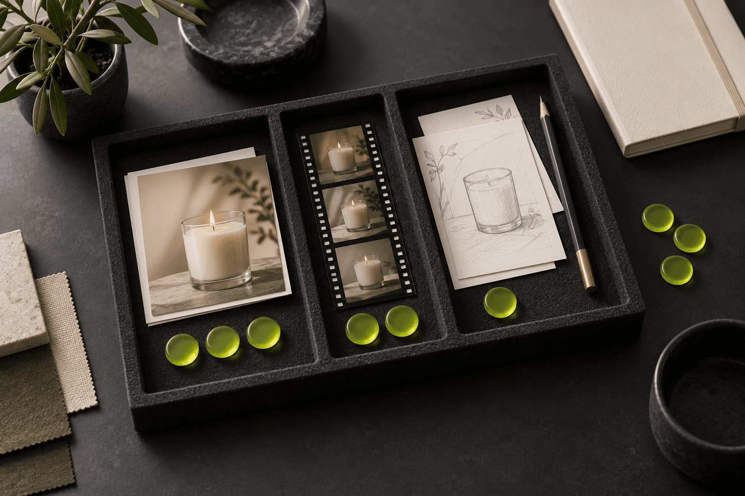 A creative-production planner allocates a finite set of credit tokens across product stills, video frames and revision slots.