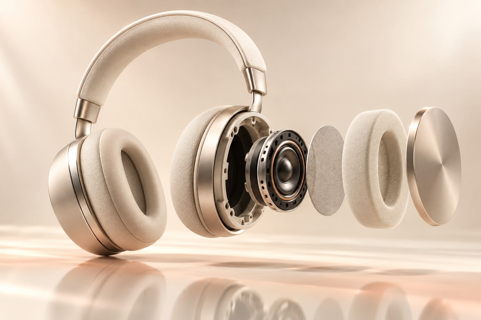 Illustrative exploded headphones concept